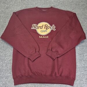 Vtg 90s Adult Mens XL Hard Rock Cafe MAUI Sweatshirt Marroon Save USA EUC